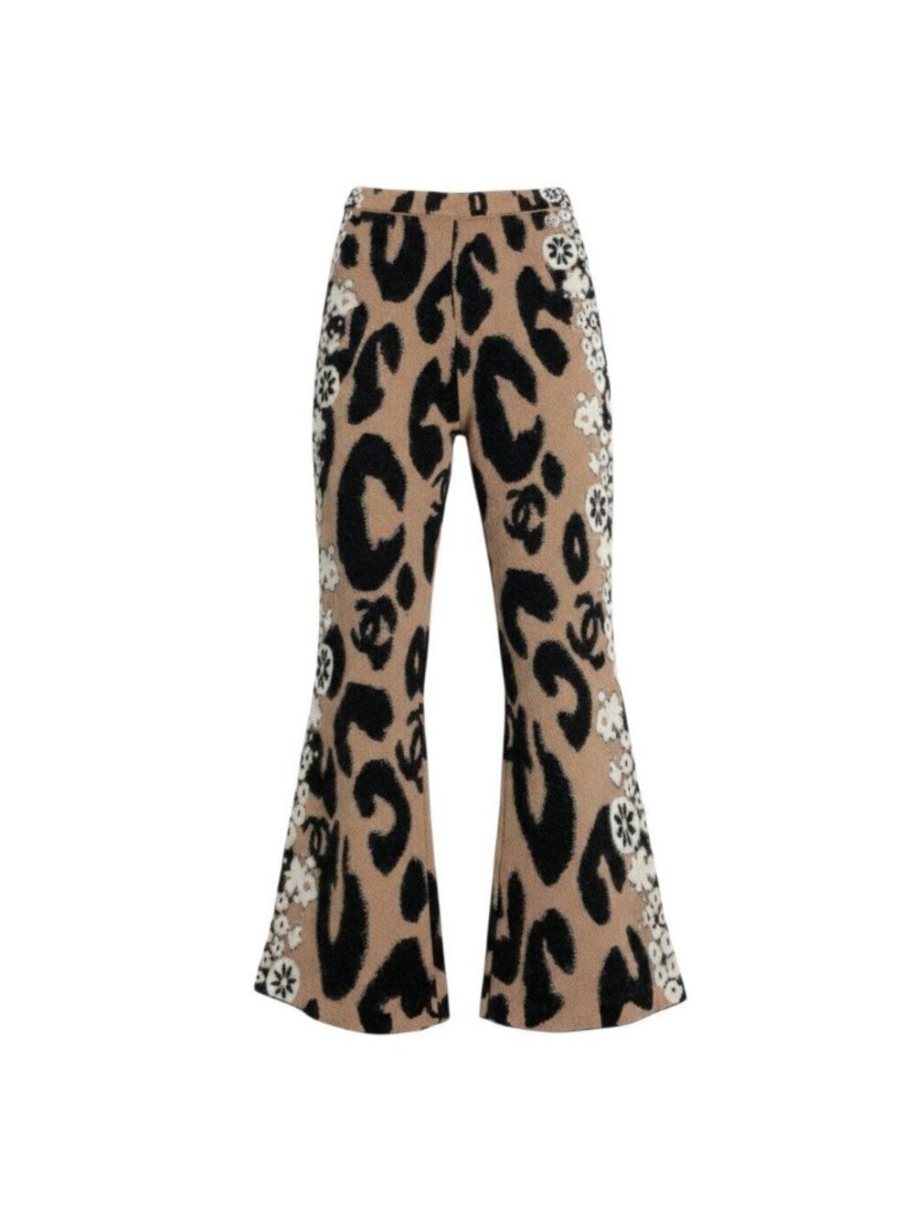 Chanel 23A Flare Knit Pants Cashmere Mix Brown Black White